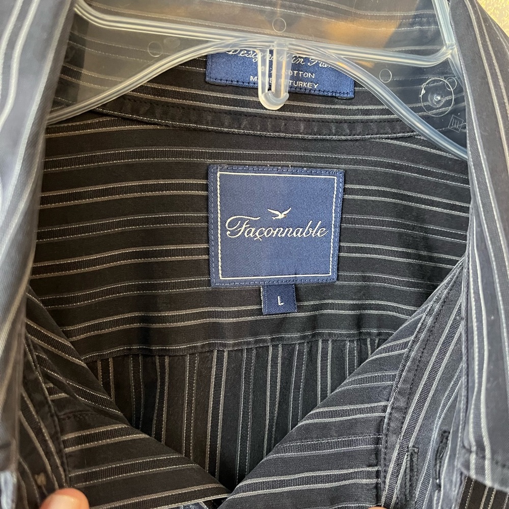 Faconnable Men’s Pinstriped Button Up Shirt Large Navy - Picture 9 of 9